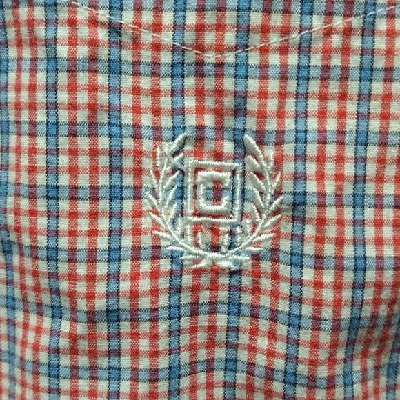 Xl Chaps easy care short sleeve button down shirt red white and blue plaid - Picture 2 of 8